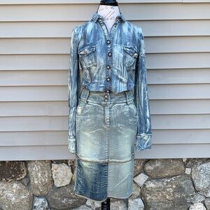 𝅺ELISA CAVALETTI BY DANIELA DALLAVALLE Acid Washed Shirt/Skirt Dress